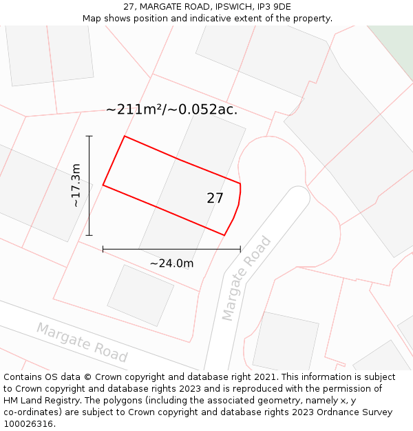 27, MARGATE ROAD, IPSWICH, IP3 9DE: Plot and title map