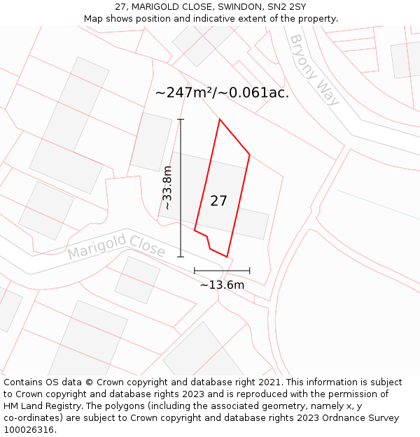 27, MARIGOLD CLOSE, SWINDON, SN2 2SY: Plot and title map