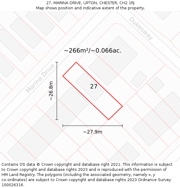 27, MARINA DRIVE, UPTON, CHESTER, CH2 1RJ: Plot and title map