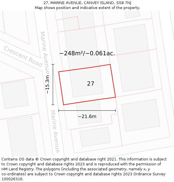 27, MARINE AVENUE, CANVEY ISLAND, SS8 7NJ: Plot and title map