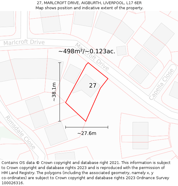 27, MARLCROFT DRIVE, AIGBURTH, LIVERPOOL, L17 6ER: Plot and title map