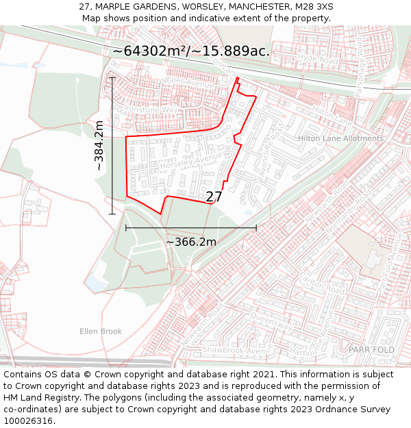 27, MARPLE GARDENS, WORSLEY, MANCHESTER, M28 3XS: Plot and title map