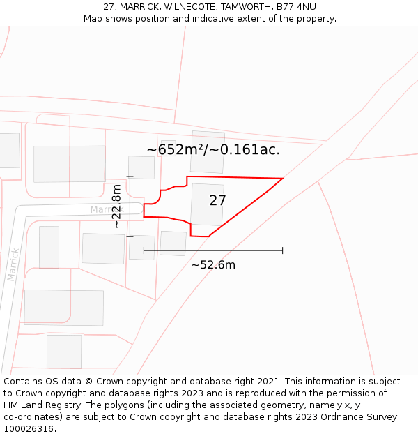 27, MARRICK, WILNECOTE, TAMWORTH, B77 4NU: Plot and title map