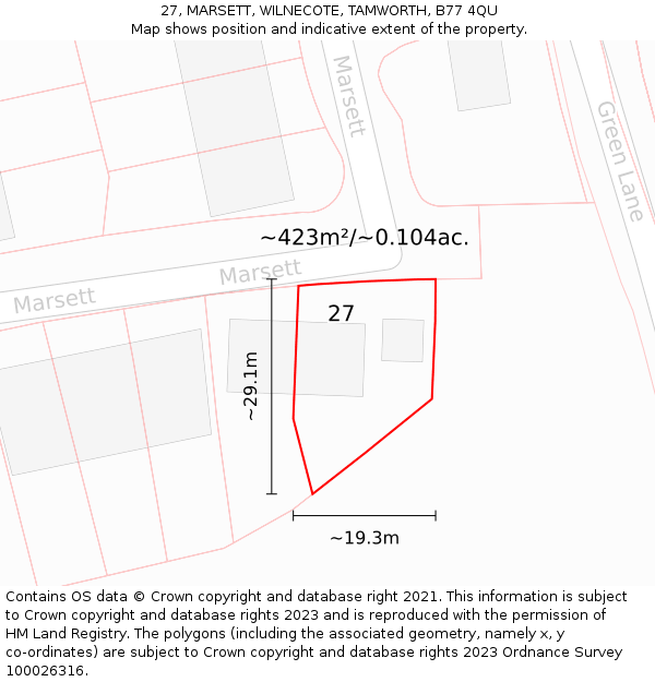 27, MARSETT, WILNECOTE, TAMWORTH, B77 4QU: Plot and title map