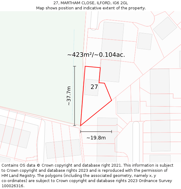 27, MARTHAM CLOSE, ILFORD, IG6 2GL: Plot and title map
