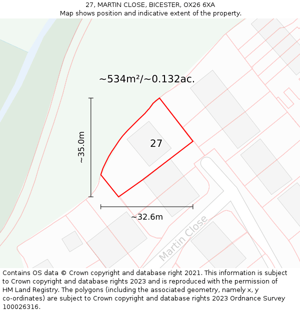 27, MARTIN CLOSE, BICESTER, OX26 6XA: Plot and title map