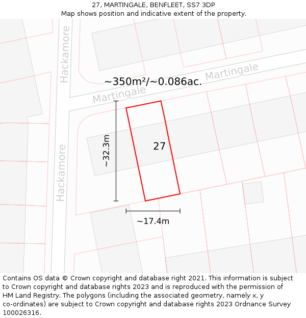 27, MARTINGALE, BENFLEET, SS7 3DP: Plot and title map