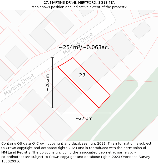 27, MARTINS DRIVE, HERTFORD, SG13 7TA: Plot and title map