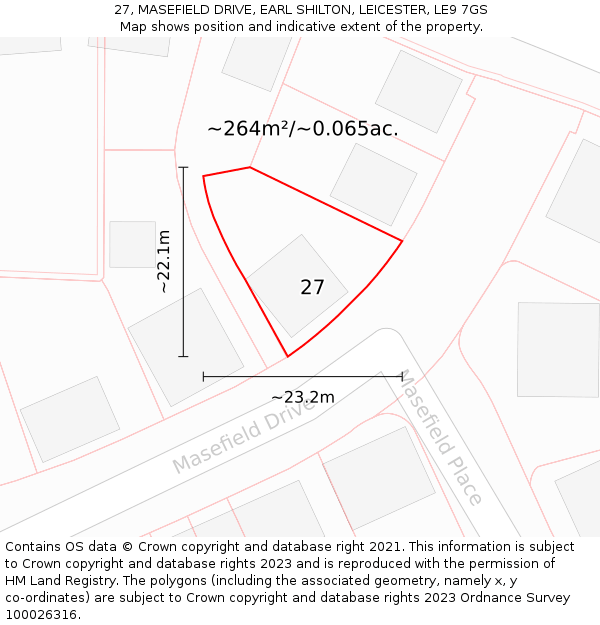 27, MASEFIELD DRIVE, EARL SHILTON, LEICESTER, LE9 7GS: Plot and title map