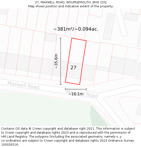 27, MAXWELL ROAD, BOURNEMOUTH, BH9 1DQ: Plot and title map