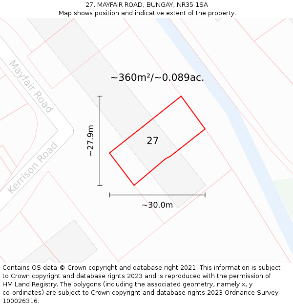 27, MAYFAIR ROAD, BUNGAY, NR35 1SA: Plot and title map