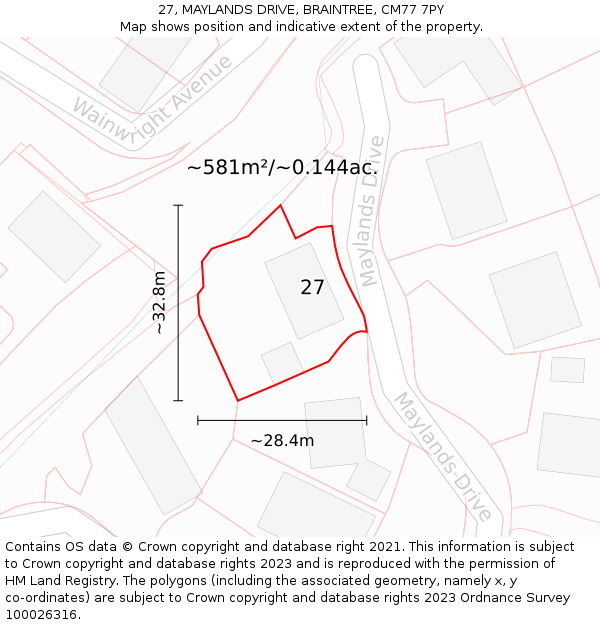 27, MAYLANDS DRIVE, BRAINTREE, CM77 7PY: Plot and title map