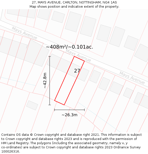 27, MAYS AVENUE, CARLTON, NOTTINGHAM, NG4 1AS: Plot and title map