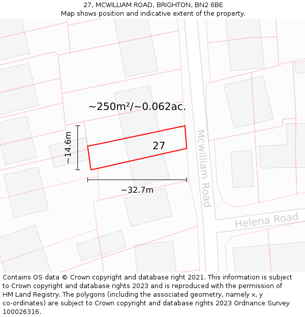 27, MCWILLIAM ROAD, BRIGHTON, BN2 6BE: Plot and title map