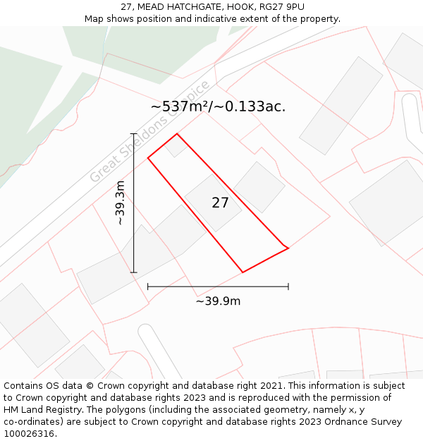 27, MEAD HATCHGATE, HOOK, RG27 9PU: Plot and title map
