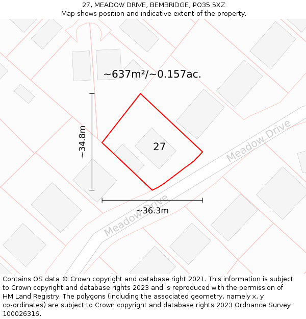 27, MEADOW DRIVE, BEMBRIDGE, PO35 5XZ: Plot and title map