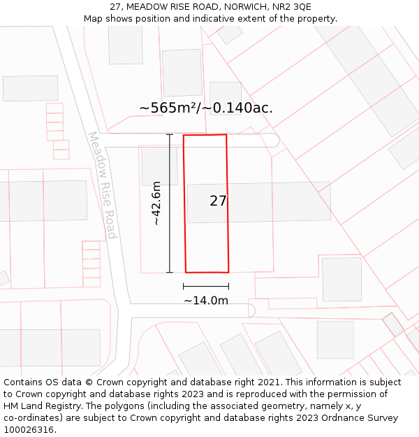 27, MEADOW RISE ROAD, NORWICH, NR2 3QE: Plot and title map