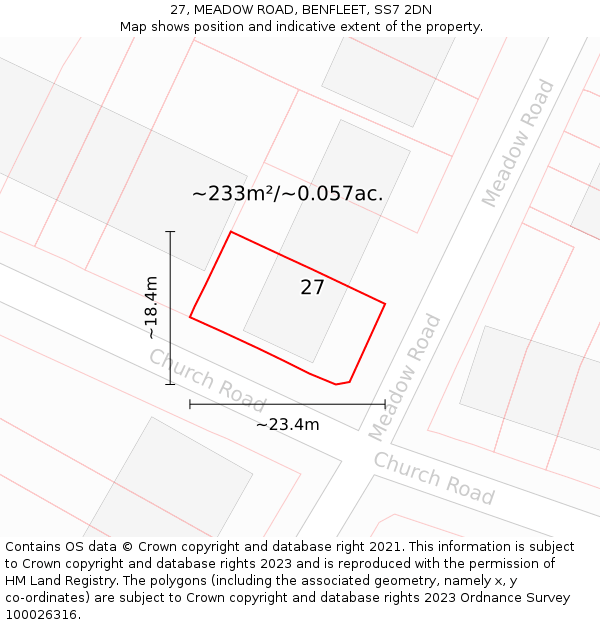27, MEADOW ROAD, BENFLEET, SS7 2DN: Plot and title map