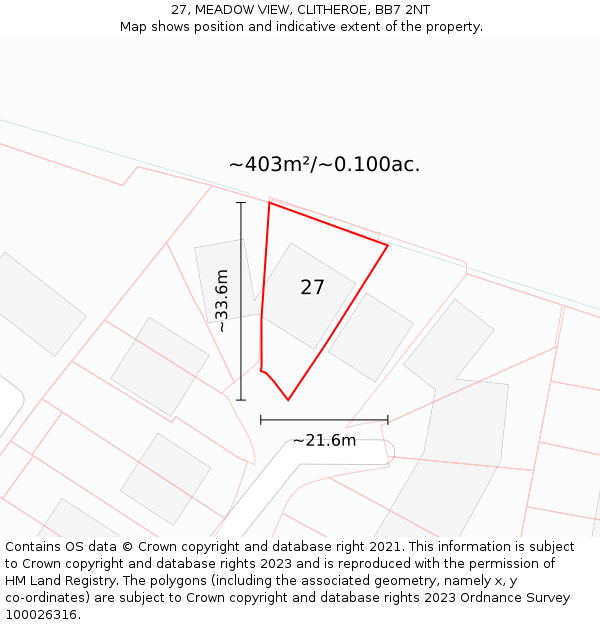 27, MEADOW VIEW, CLITHEROE, BB7 2NT: Plot and title map