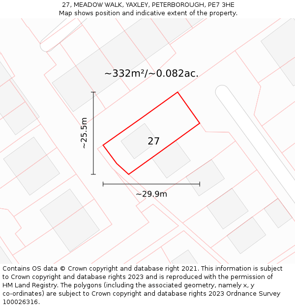 27, MEADOW WALK, YAXLEY, PETERBOROUGH, PE7 3HE: Plot and title map