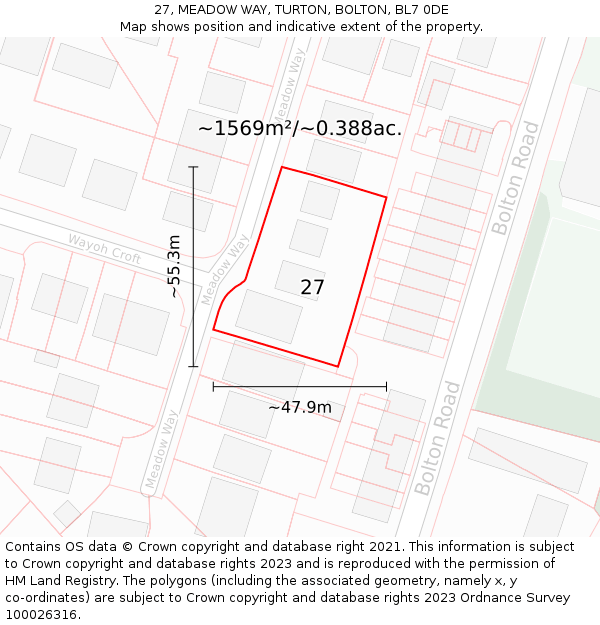 27, MEADOW WAY, TURTON, BOLTON, BL7 0DE: Plot and title map