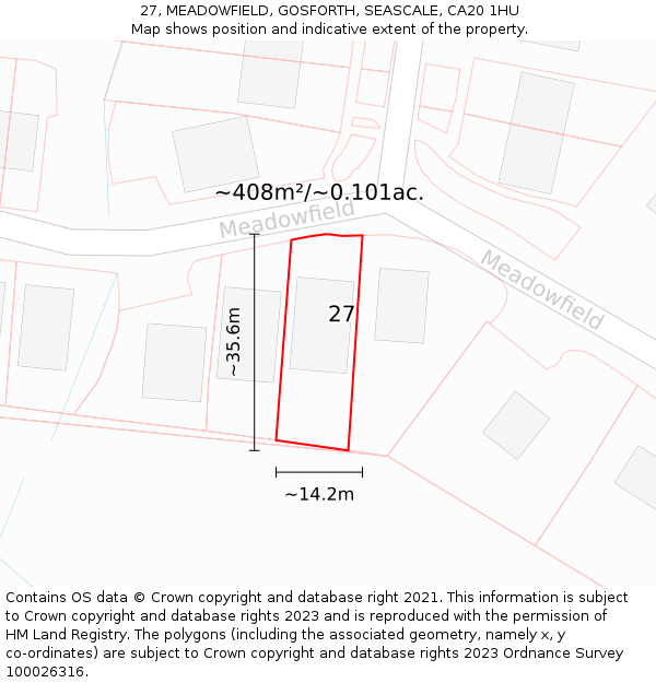 27, MEADOWFIELD, GOSFORTH, SEASCALE, CA20 1HU: Plot and title map