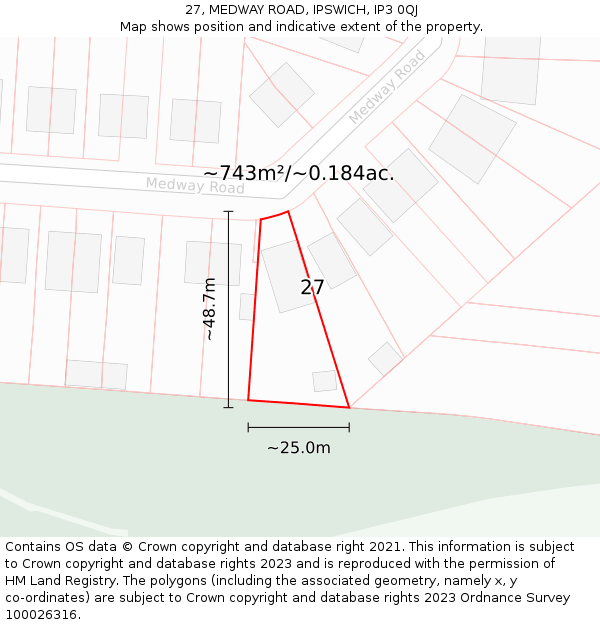 27, MEDWAY ROAD, IPSWICH, IP3 0QJ: Plot and title map