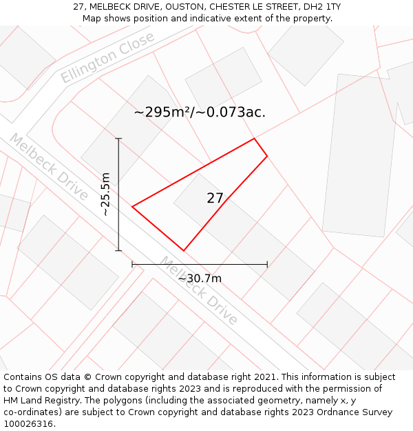 27, MELBECK DRIVE, OUSTON, CHESTER LE STREET, DH2 1TY: Plot and title map