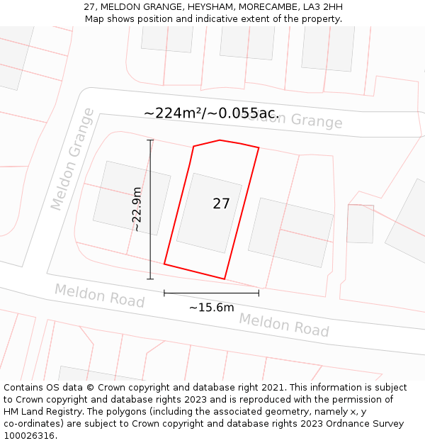 27, MELDON GRANGE, HEYSHAM, MORECAMBE, LA3 2HH: Plot and title map