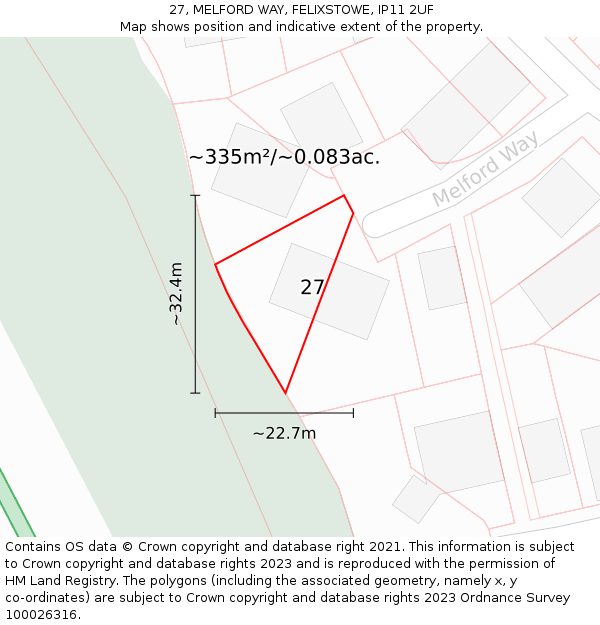 27, MELFORD WAY, FELIXSTOWE, IP11 2UF: Plot and title map