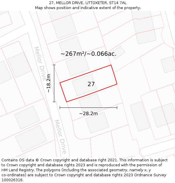 27, MELLOR DRIVE, UTTOXETER, ST14 7AL: Plot and title map
