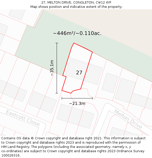 27, MELTON DRIVE, CONGLETON, CW12 4YF: Plot and title map