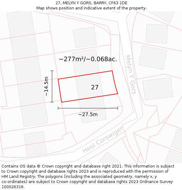 27, MELYN Y GORS, BARRY, CF63 1DE: Plot and title map