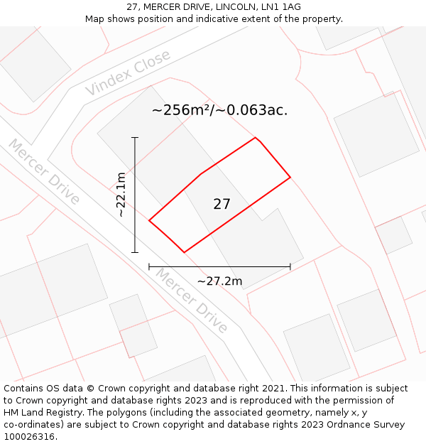 27, MERCER DRIVE, LINCOLN, LN1 1AG: Plot and title map