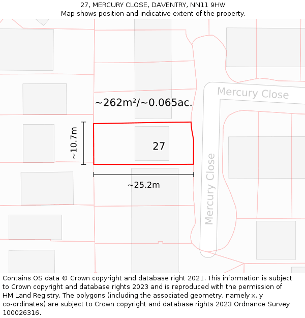 27, MERCURY CLOSE, DAVENTRY, NN11 9HW: Plot and title map