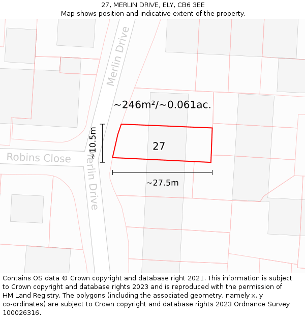 27, MERLIN DRIVE, ELY, CB6 3EE: Plot and title map