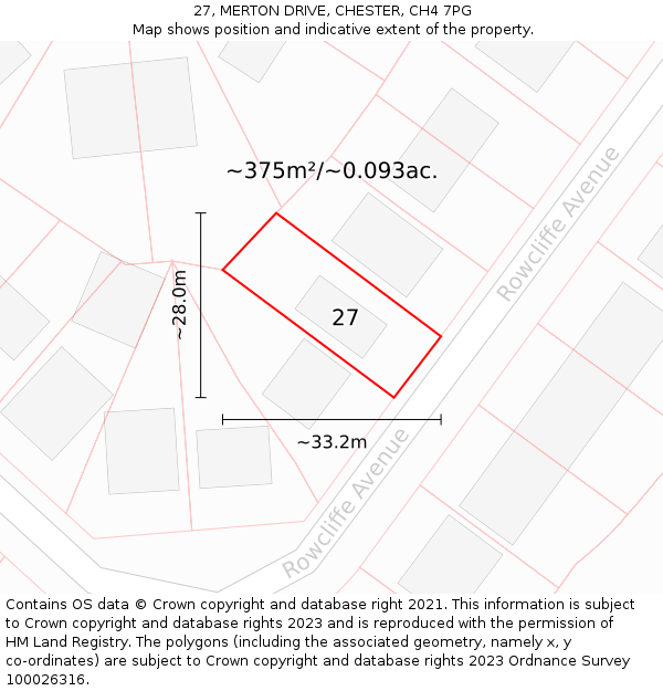 27, MERTON DRIVE, CHESTER, CH4 7PG: Plot and title map