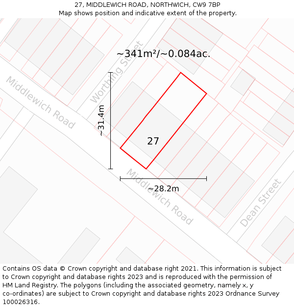 27, MIDDLEWICH ROAD, NORTHWICH, CW9 7BP: Plot and title map