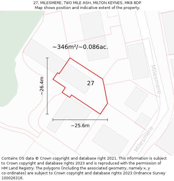 27, MILESMERE, TWO MILE ASH, MILTON KEYNES, MK8 8DP: Plot and title map