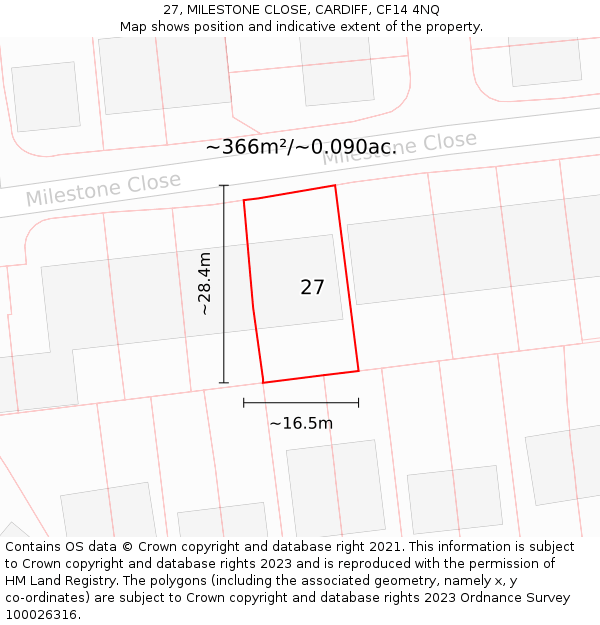 27, MILESTONE CLOSE, CARDIFF, CF14 4NQ: Plot and title map