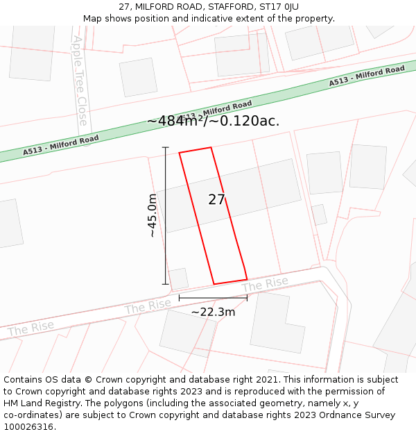 27, MILFORD ROAD, STAFFORD, ST17 0JU: Plot and title map