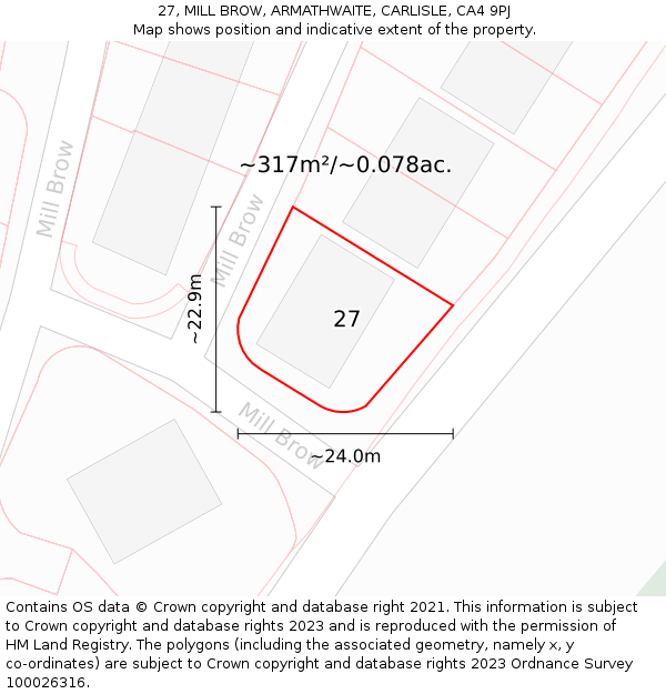 27, MILL BROW, ARMATHWAITE, CARLISLE, CA4 9PJ: Plot and title map