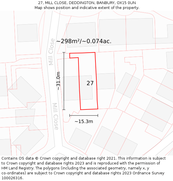 27, MILL CLOSE, DEDDINGTON, BANBURY, OX15 0UN: Plot and title map