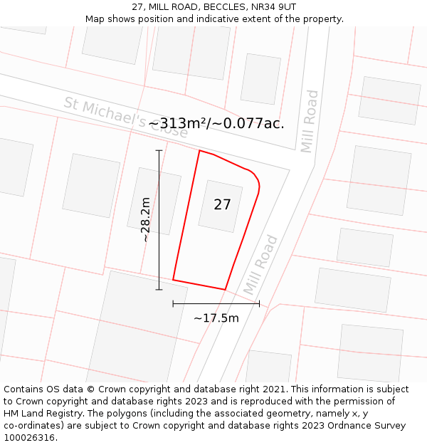 27, MILL ROAD, BECCLES, NR34 9UT: Plot and title map