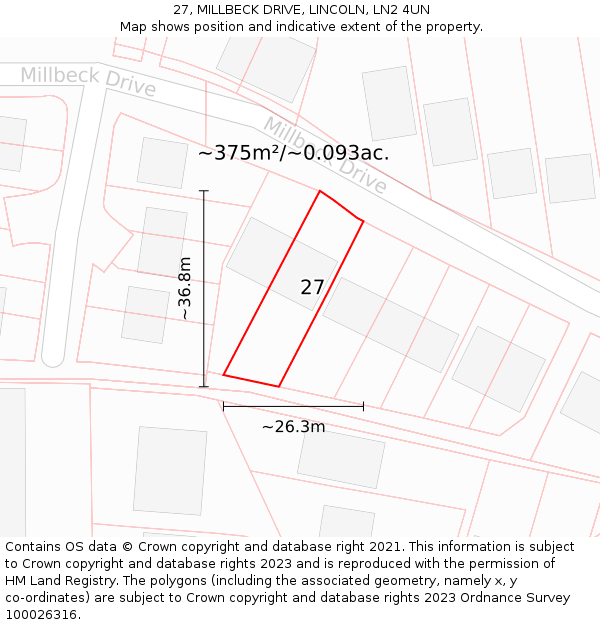 27, MILLBECK DRIVE, LINCOLN, LN2 4UN: Plot and title map