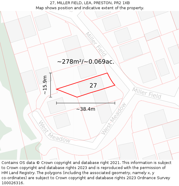 27, MILLER FIELD, LEA, PRESTON, PR2 1XB: Plot and title map