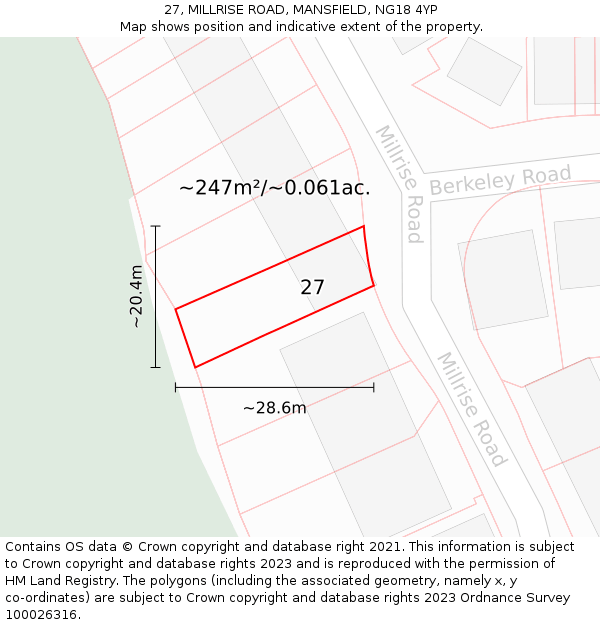 27, MILLRISE ROAD, MANSFIELD, NG18 4YP: Plot and title map