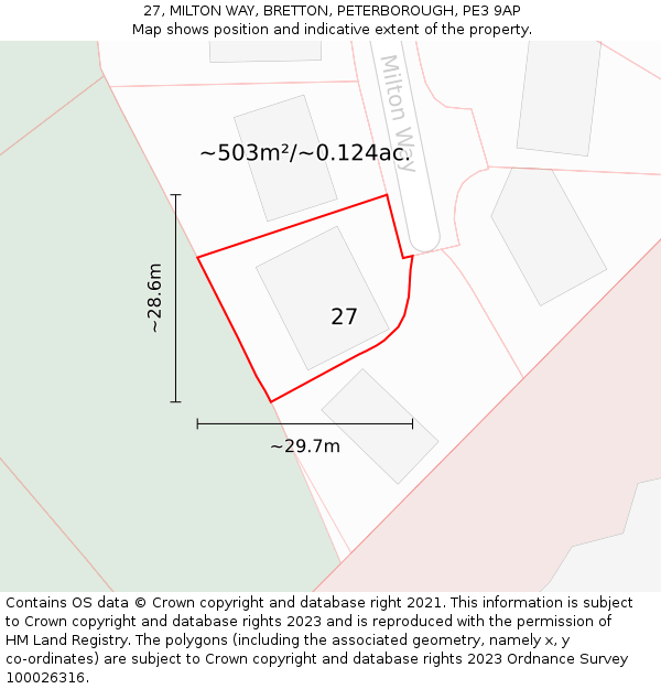 27, MILTON WAY, BRETTON, PETERBOROUGH, PE3 9AP: Plot and title map