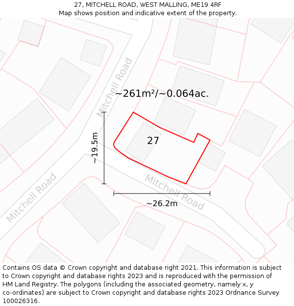 27, MITCHELL ROAD, WEST MALLING, ME19 4RF: Plot and title map
