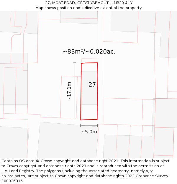 27, MOAT ROAD, GREAT YARMOUTH, NR30 4HY: Plot and title map